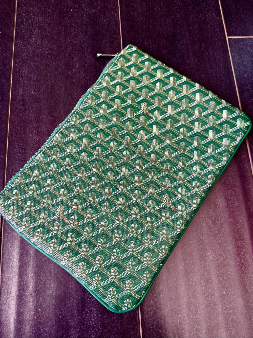 Inspired Green Chevron Patterned Canvas
Zip Pouch Clutch - Picture 3 of 9